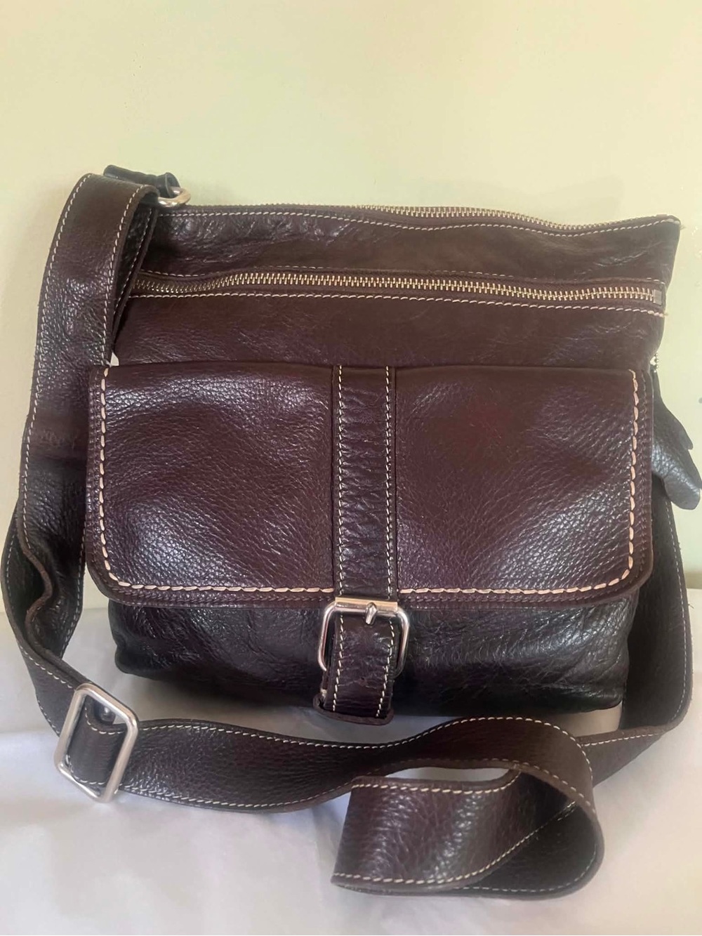 Roots Chocolate Brown Leather Crossbody with Front Flap and Buckle